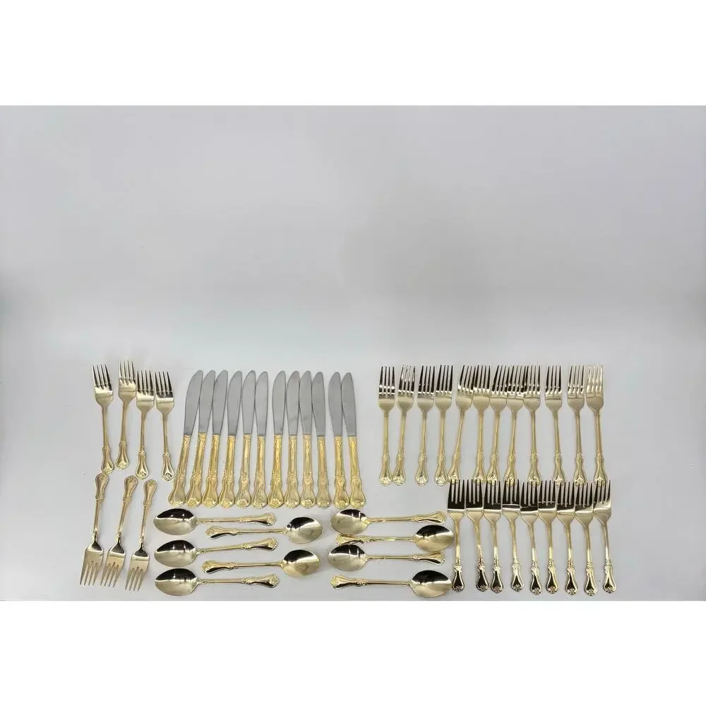 Alco Flatware Gold Tone Hollywood Regency Spoons Forks Knifes 49 Pcs
